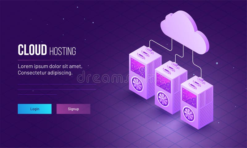 Cloud Hosting for data storage responsive landing page design wi royalty free illustration