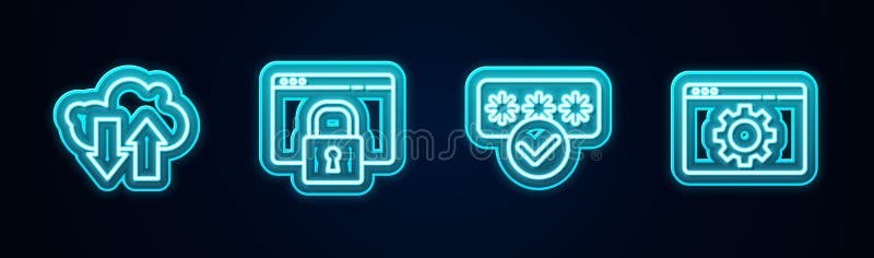 Ορίστε τη γραμμή λήψης και μεταφόρτωσης στο cloud, προστατέψτε τον ιστότοπό σας με HTTPS, SSL, προστασία κωδικού πρόσβασης και ρυθ διανυσματική απεικόνιση