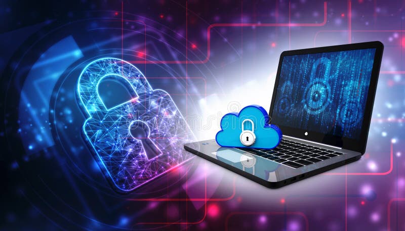 Cloud icon with computer laptop, Cloud computing technology internet concept background. 3d render stock illustration
