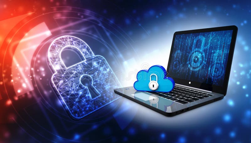 Cloud icon with computer laptop, Cloud computing technology internet concept background. 3d render stock illustration