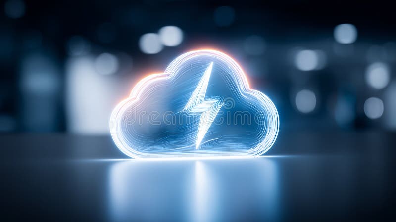 Cloud icon with a lightning bolt to represent scalable cloud computing power and digital infrastructure. royalty free illustration