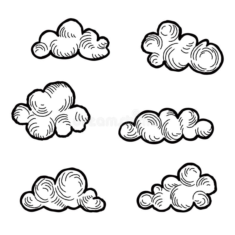 Cloud icon set. Doodle line art weather sign illustration. Cloud icon set. Doodle line art weather sign illustration
