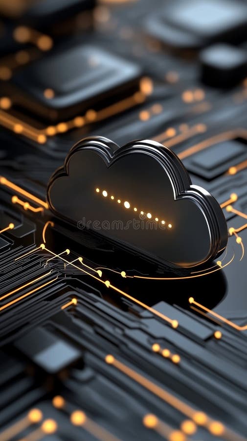 Cloud icon surrounded by digital shield layers illustrating secure cloud storage with floating lines of encrypted code royalty free stock photos