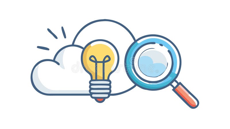 Cloud Idea Research Icon. Brainstorming, Discovery, Analysis, Insight, vector design Generative AI royalty free illustration