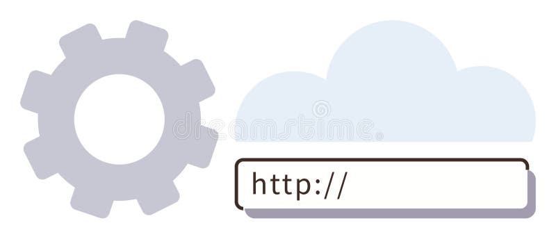 Cloud Integration and HTTP URL Setup with Simplified Gear Mechanism stock illustration
