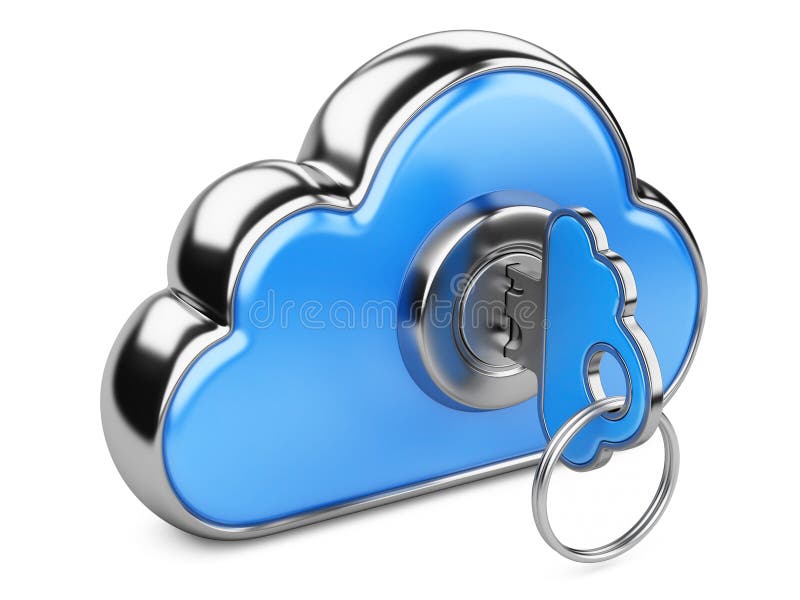 Cloud with key on white background. 3D image