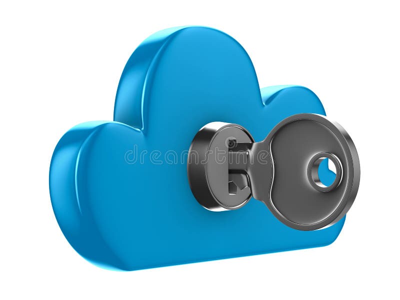 Cloud with key on white background