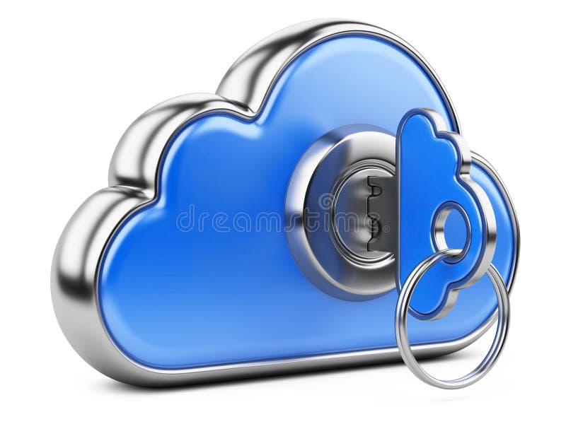 Cloud with key on white background. Isolated 3D image