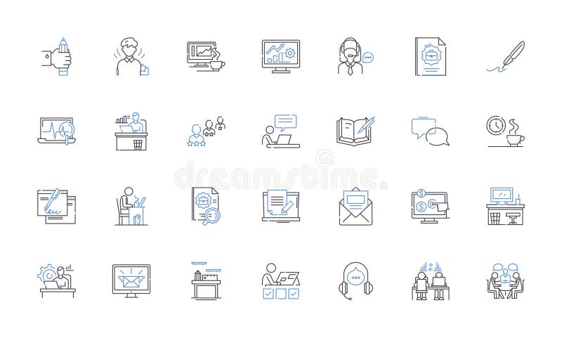 Cloud labor line icons collection. Digitization, Remote work, Collaboration, Efficiency, Virtualization, Flexibility royalty free illustration