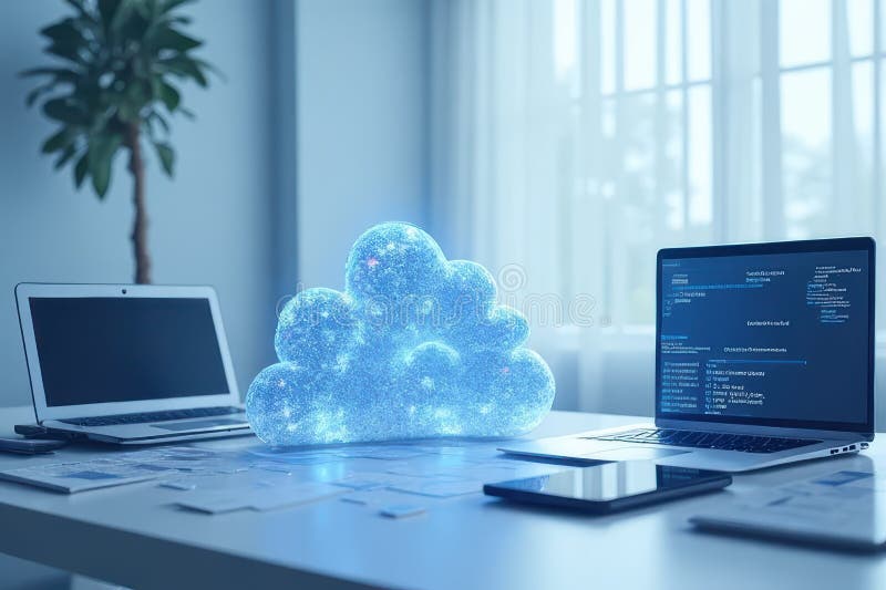 Cloud Minimalism: Emphasizing Cloud Computing & FIPS Encryption stock illustration