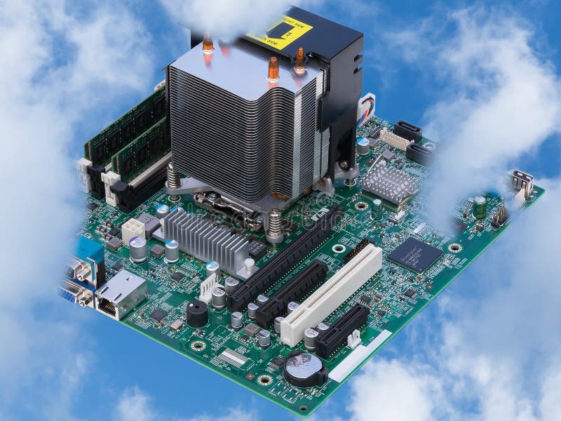 In the cloud motherboard from computer looks like city skyline stock images