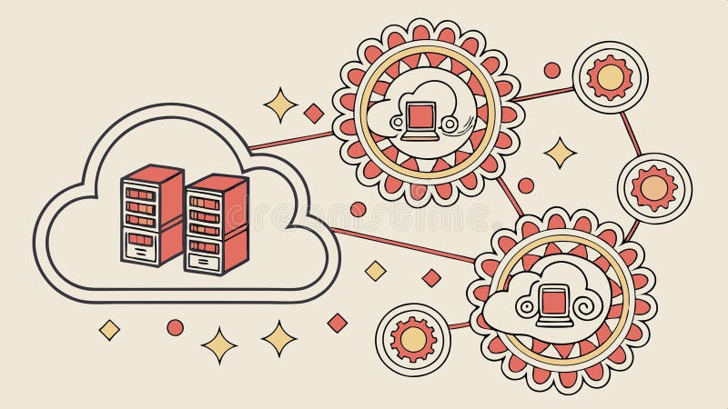Cloud network with servers, data storage system vector design Generative AI royalty free illustration