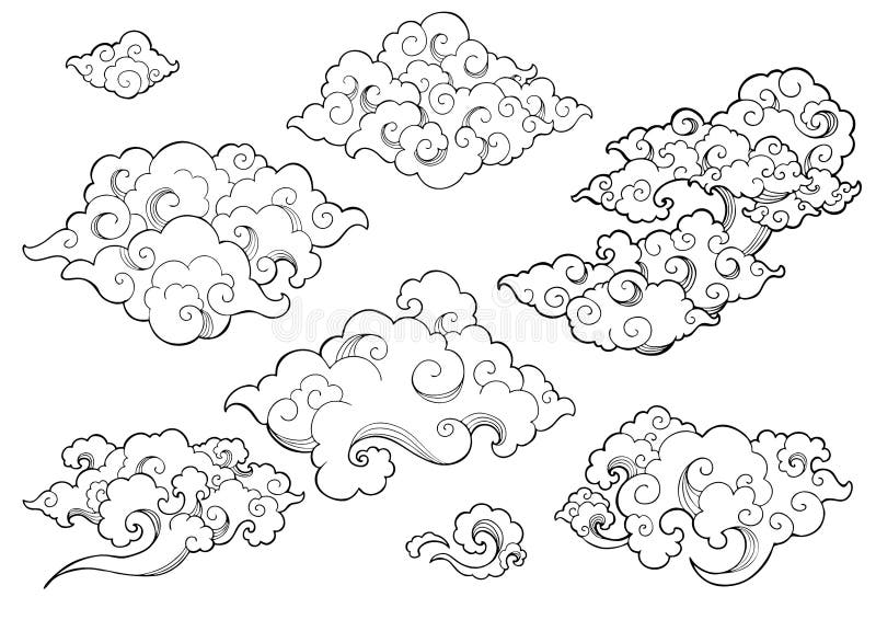 Conjunto De Coleta De Estilo De Nuvem Japonesa Ou Nuvem Chinesa Sem  Estrutura De Tópicos Ilustração Stock - Ilustração de queda, redemoinhos:  188364533