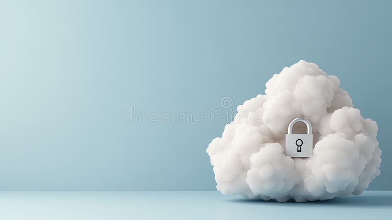 Cloud with a padlock represents digital security and data protection in online networks and advanced technology royalty free illustration
