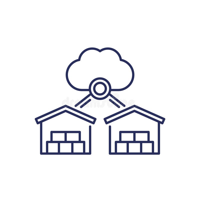 Cloud platform for warehouses line icon, vector stock illustration