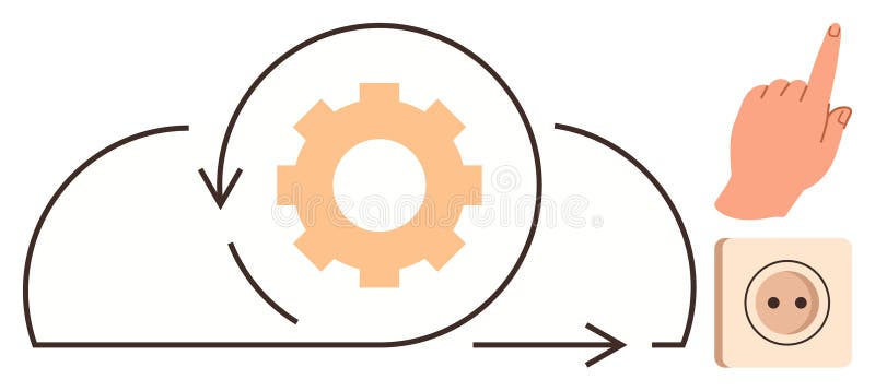 Cloud Processing and Automation Concept with Gear and Power Button Activation stock illustration