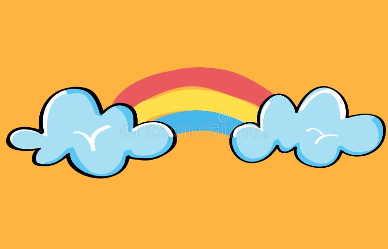 Cloud and rainbow. Hand drawn illustration for postcard, t-shirts, print, stickers on orange background. royalty free stock photo Cloud and rainbow. Hand drawn illustration for postcard, t-shirts, print, stickers on orange background. royalty free stock photo