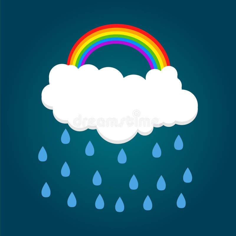 Cloud with rainbow and rain. Vector illustration