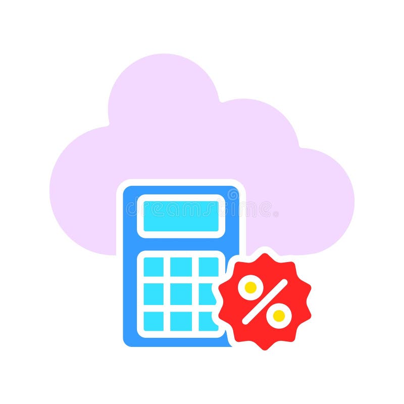 Cloud saving with calculator line icon. Online, computer, program, service, Internet, network, site, communication. Vector color stock illustration