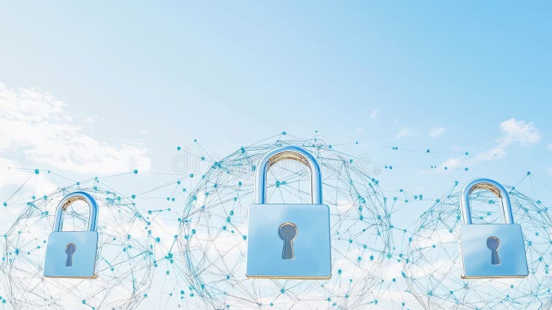 Cloud security and data protection, padlocks connected to a cloud symbolizing access control royalty free illustration