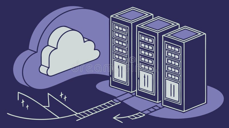 Cloud server data center, cloud computing, data storage, network server, tech infrastructure vector design Generative AI royalty free illustration
