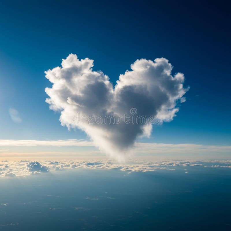 A cloud in the shape of a heart is suspended in a clear blue sky. vector illustration