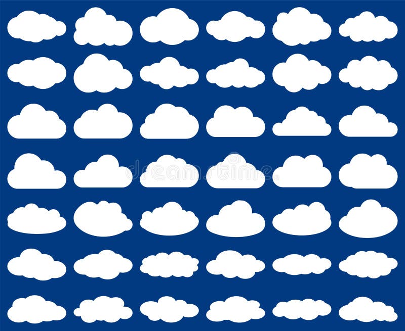 Formă nor. set vectorial de nori siluete izolați pe albastru vector illustration