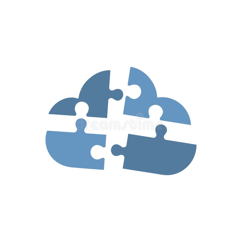 Cloud shaped blue jigsaws graphic illustration stock illustration
