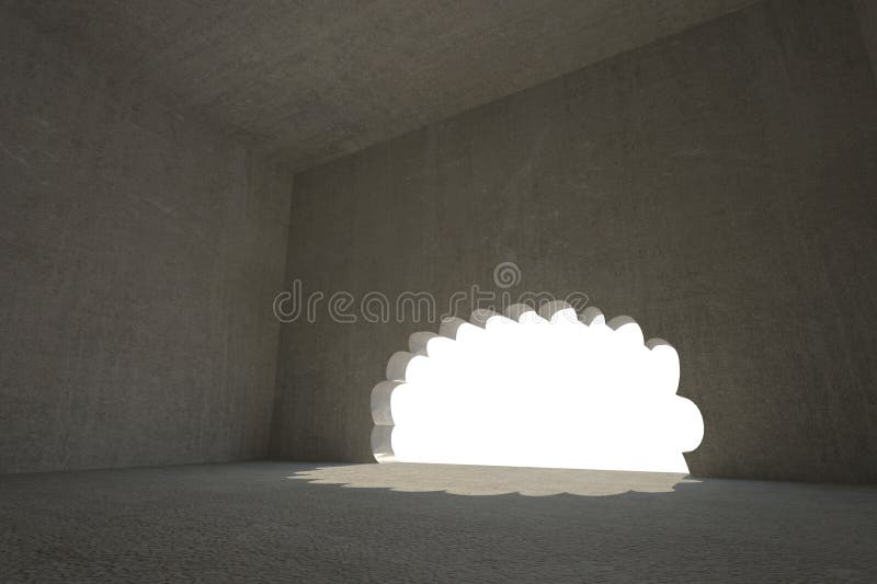 Cloud shaped door in dark room vector illustration