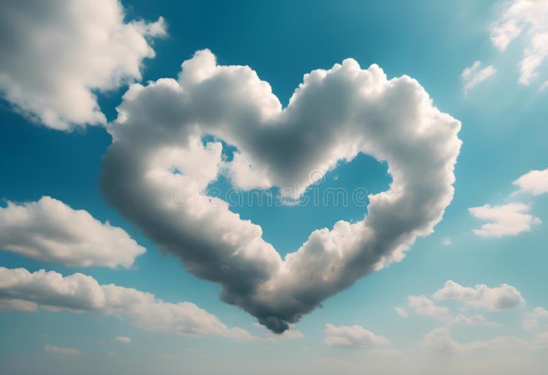 A Cloud Shaped Heart on a Blue Sky with Clouds in the Background Stock Illustration