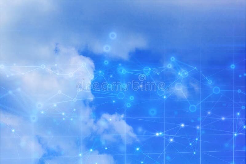 Cloud-Speicher am Himmel Hintergrund von digitalen ai Daten Web Online-Technologie Social Network Geschäftskonzept System-Verbindu lizenzfreie stockfotografie