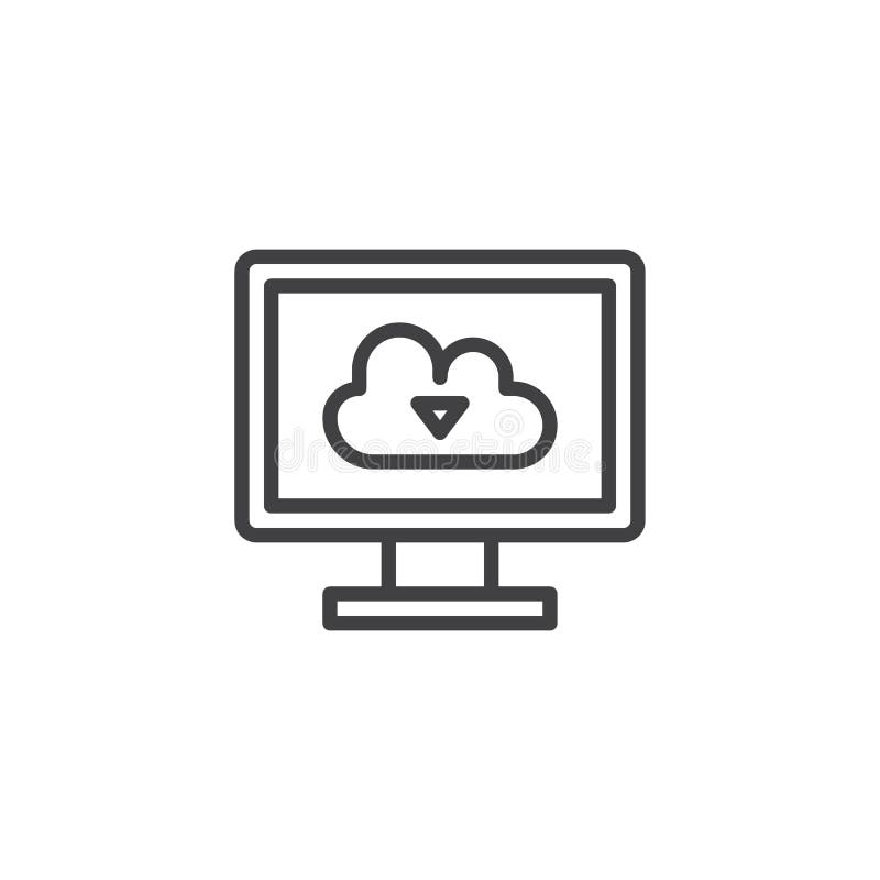 Cloud storage on computer screen line icon royalty free illustration