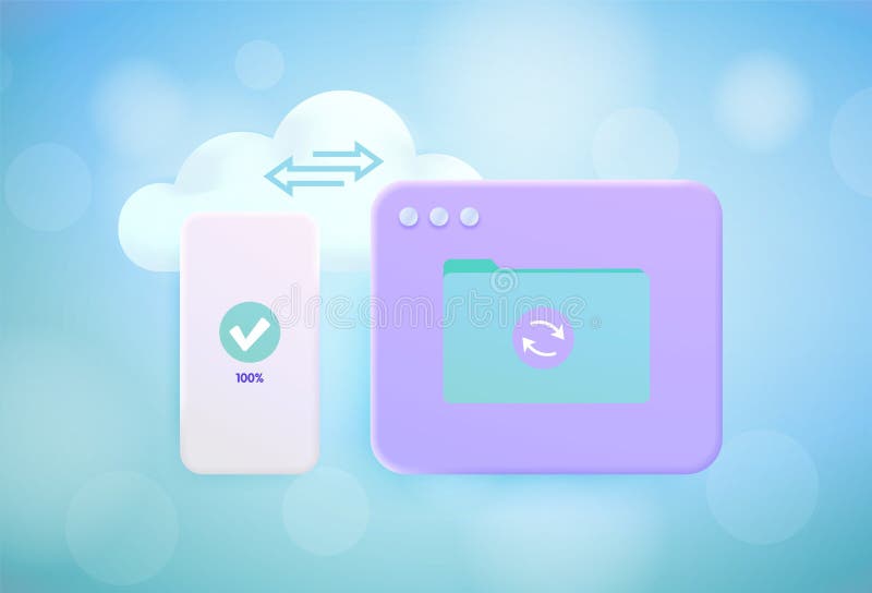 Cloud Storage 3d Concept. Personal Data Backup App Sync Stock Vector