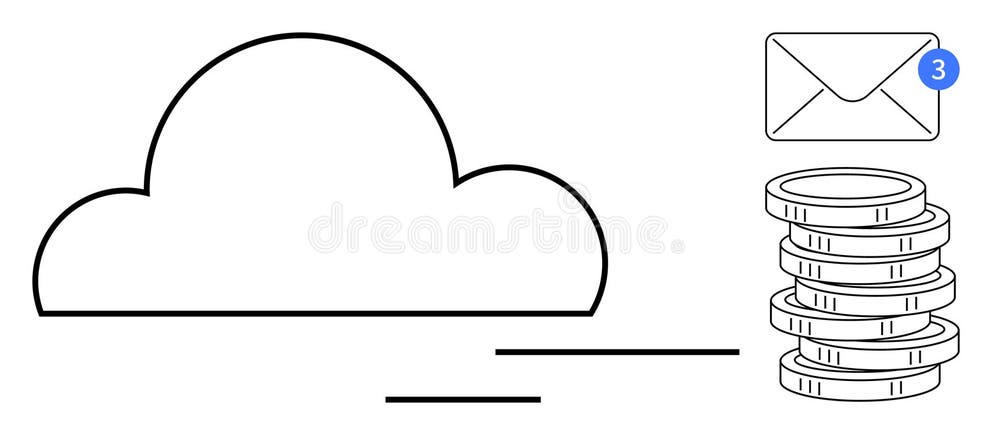 Cloud Storage with New Email Notification and Stack of Coins ...