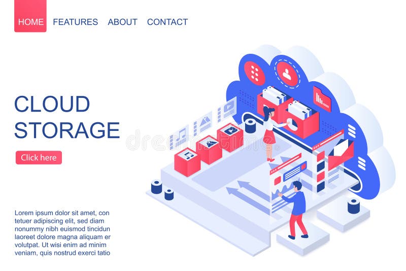 Cloud storage isometric vector landing page template vector illustration Cloud storage isometric vector landing page template vector illustration