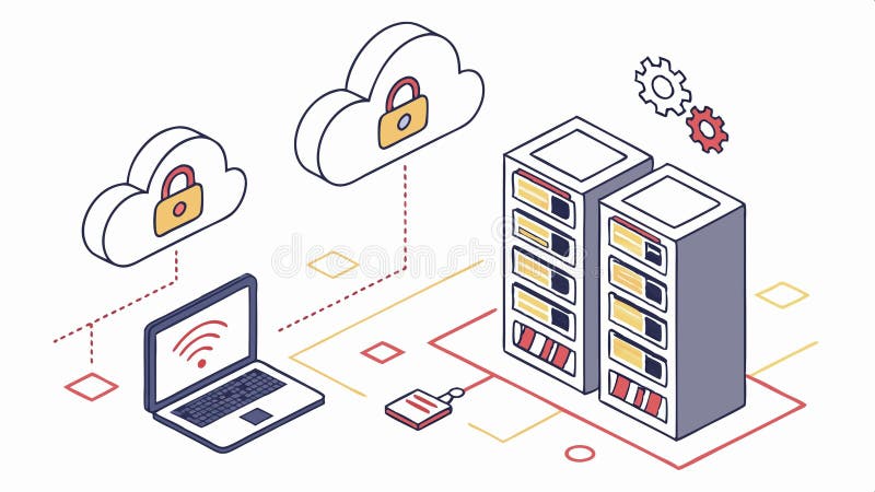 Cloud storage network, digital data and online server connections vector design Generative AI stock illustration
