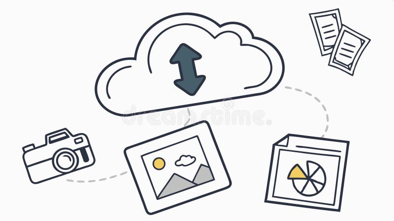 Cloud storage for photos, digital upload and online image sharing vector design Generative AI stock illustration