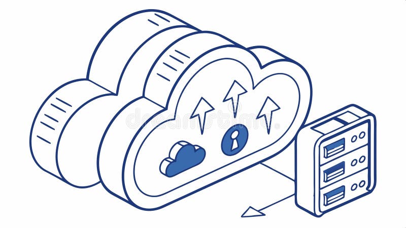 Cloud storage with up arrows, symbolizing data upload and cloud computing vector design Generative AI royalty free illustration