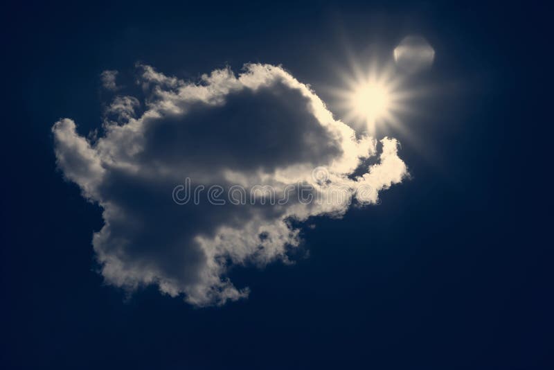 Cloud And Sun In The Dark Blue Sky The Sun Came Out From Behind The Clouds On A Dark Blue Sky Stock Photo Image Of Clear Environment 155760490