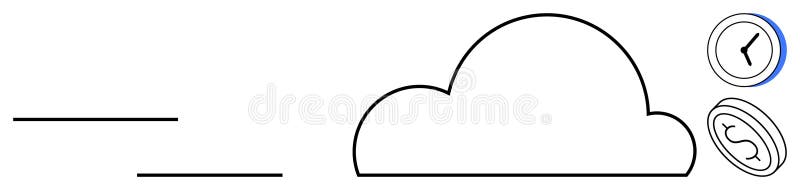 Cloud computing with time and money concepts for productivity and efficiency vector illustration