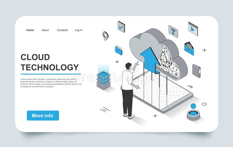 Cloud technology concept in 3d isometric stock illustration