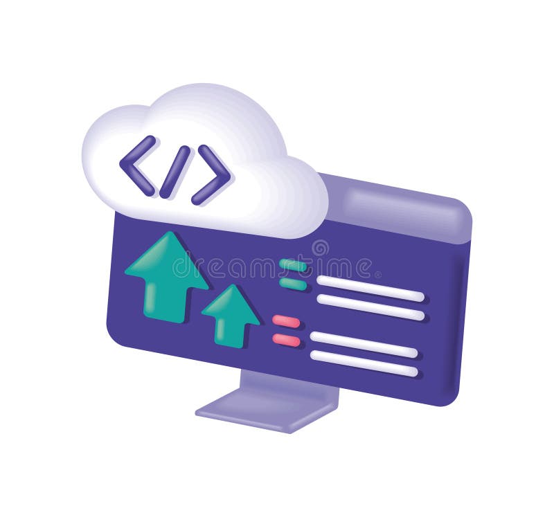 Cloud technology and programming code. Tech. Programming code development vectors