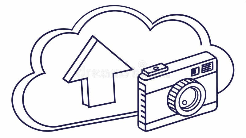 Cloud upload and camera, representing photo upload, cloud storage, and digital media vector design Generative AI stock illustration