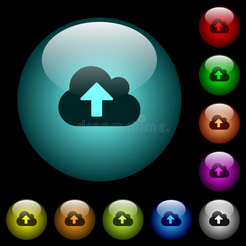 Cloud upload icons in color illuminated glass buttons royalty free illustration