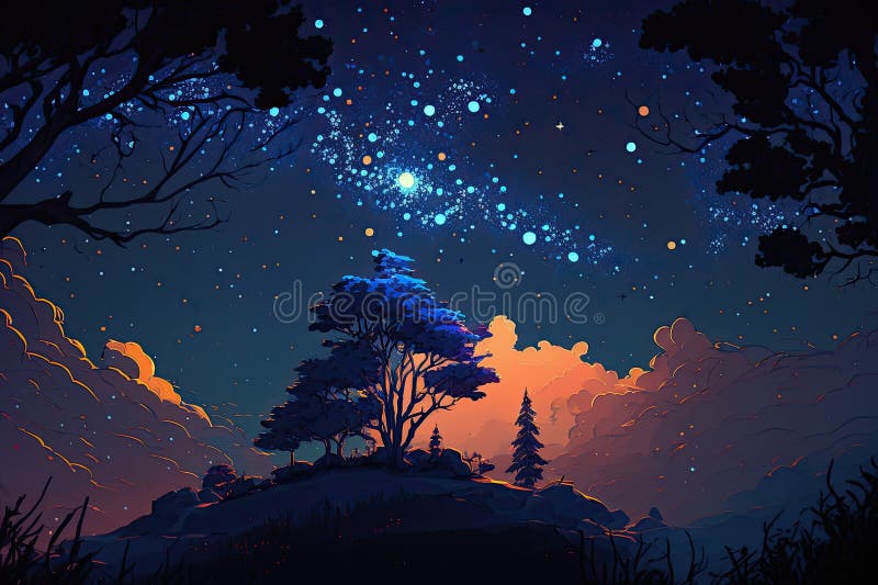 Cloudless, starry night stock illustration. Illustration of illuminated ...