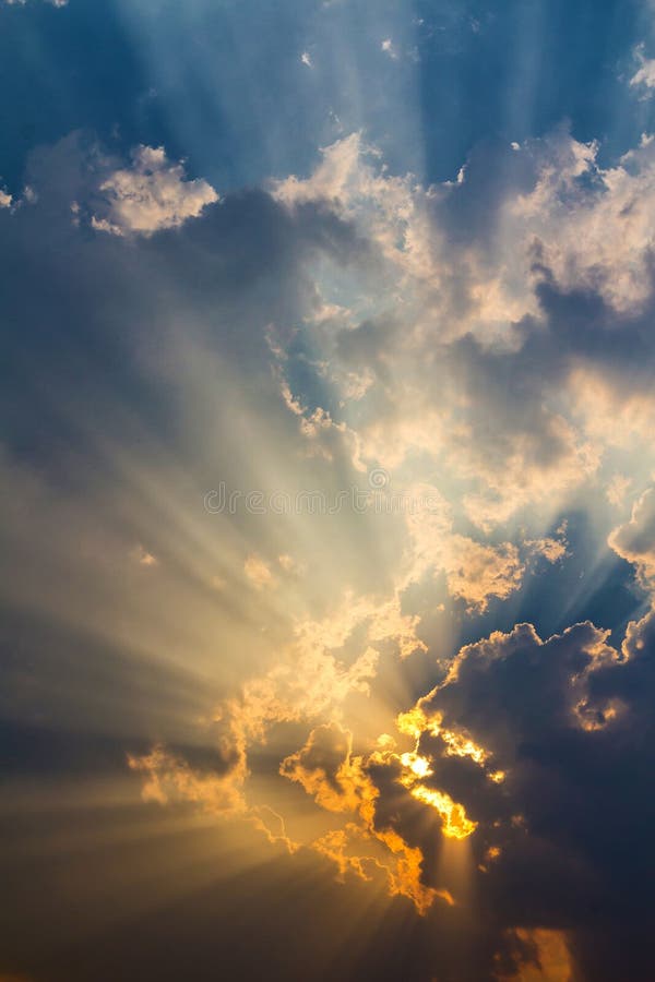 Clouds And Sunbeam Over Mountain And Lake Stock Photo - Image of beam ...