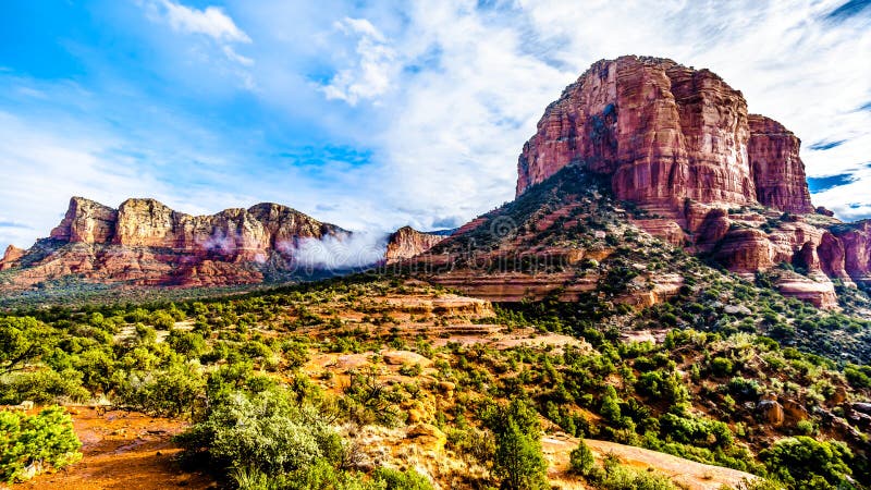 Clouds hanging around Lee Mountain and Courthouse Butte between the Village of Oak Creek and Sedona in northern Arizona