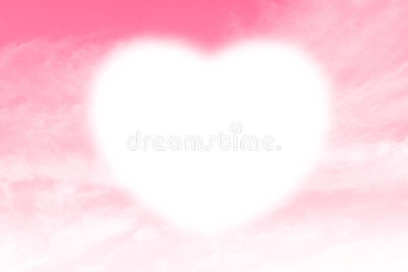 Clouds Heart shape white soft on Sky Pink background, Heart-shaped on sky for design valentine greeting cards copy space message stock photo