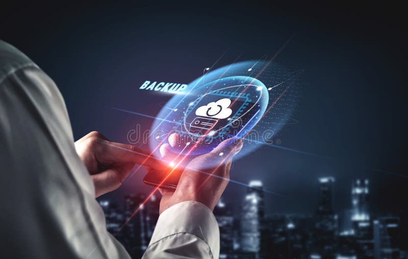 Cloudtechnologie voor data-back-up en disaster recovery oplossing Motif royalty-vrije illustratie