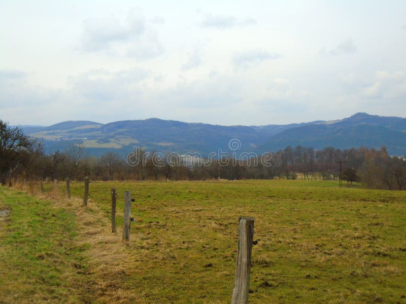 Cloudy day in mountains and high hills in beautifull country in the middle in Europe, Czech Republic royalty free stock photos Cloudy day in mountains and high hills in beautifull country in the middle in Europe, Czech Republic royalty free stock photos